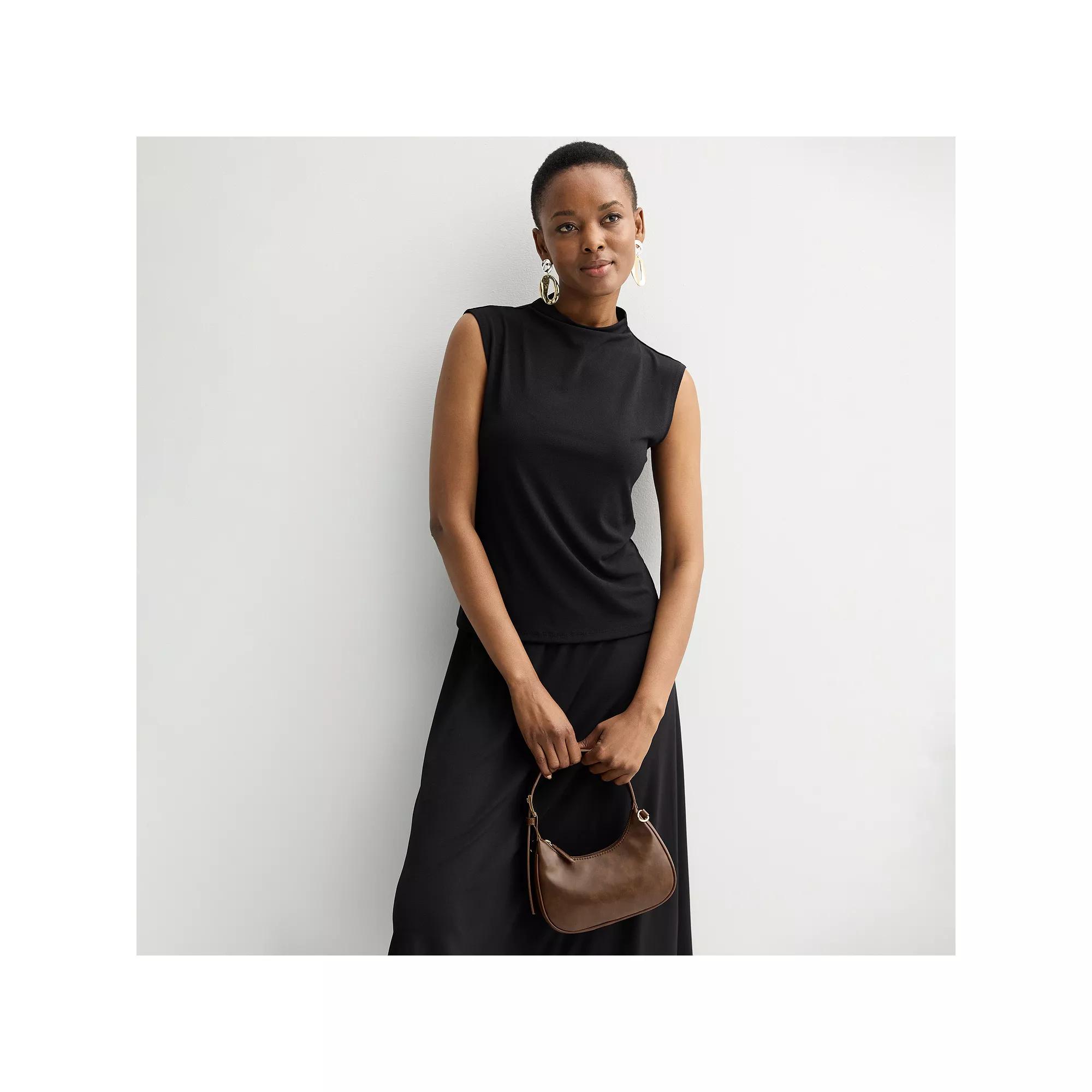 Women's Nine West Drape Mockneck Shell Top, Size: Large, Mineral Black Product Image