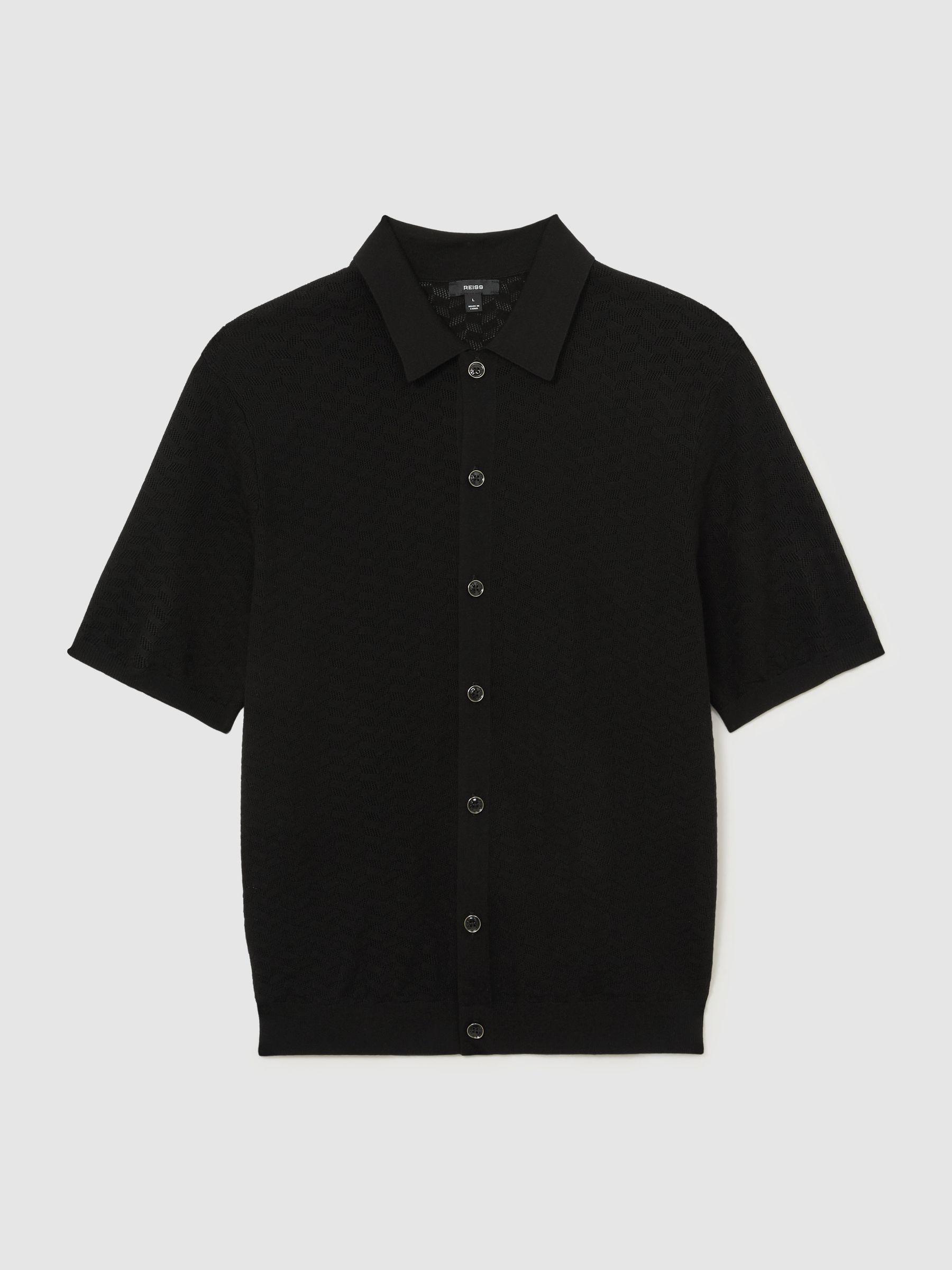 Textured-Knit Button-Through Shirt in Black Product Image