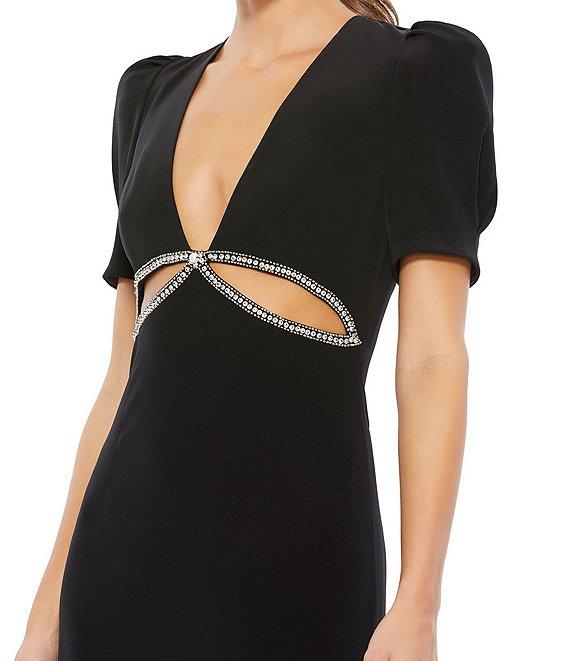 Mac Duggal Plunging V-Neck Short Puffed Sleeve Cut-Out Gown Product Image