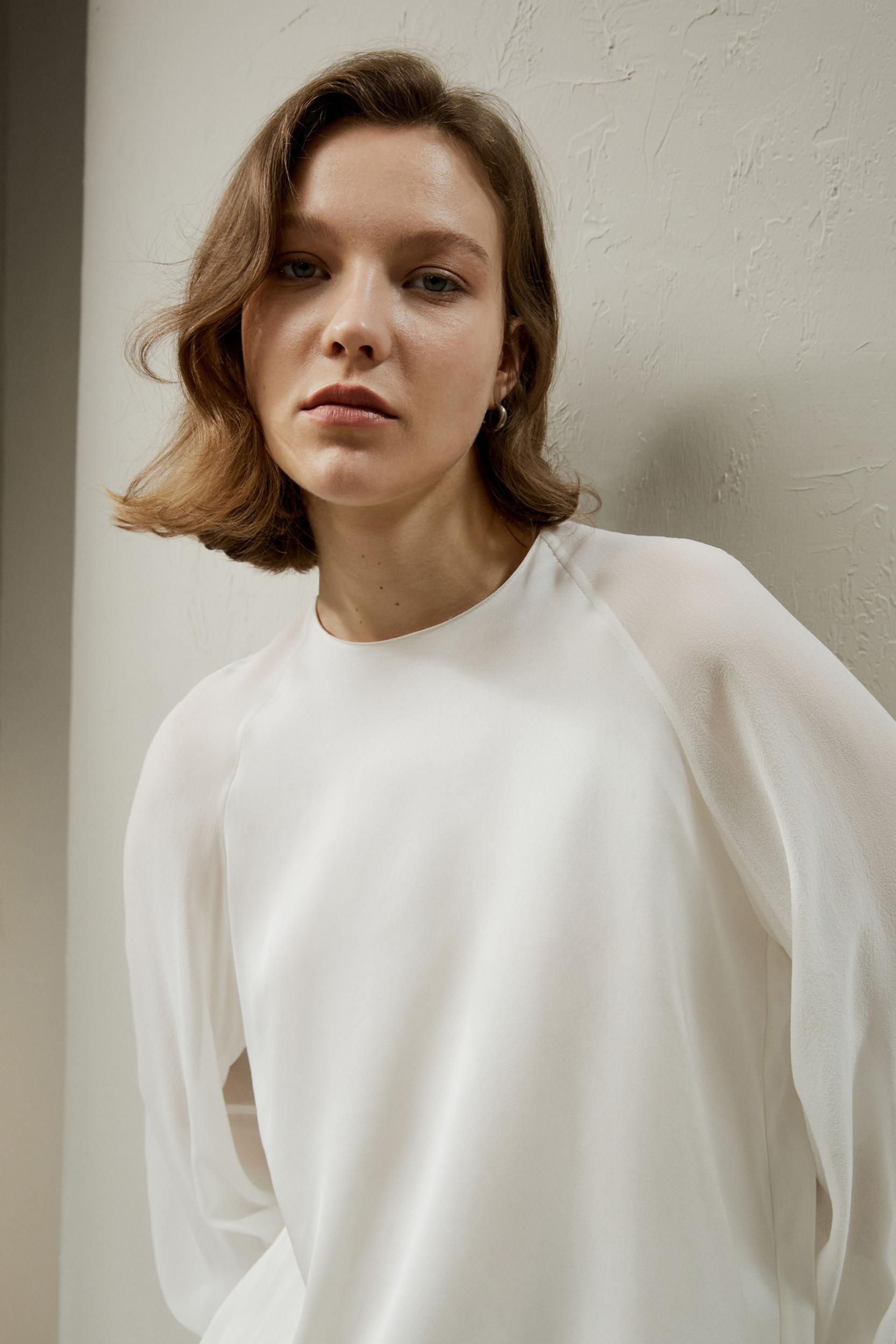 LILYSILK Women Silk Tops White Light and Soft Long Balloon Sleeves 100% Grade 6A Mulberry Silk Light and Soft XL Product Image