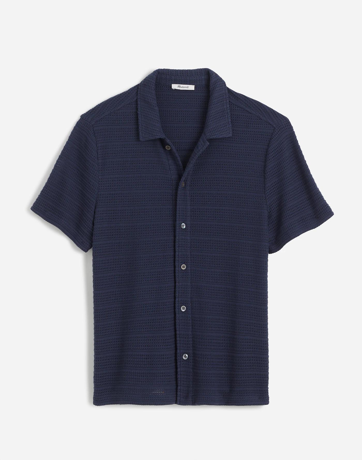 Jacquard-Knit Short-Sleeve Button-Up Shirt Product Image