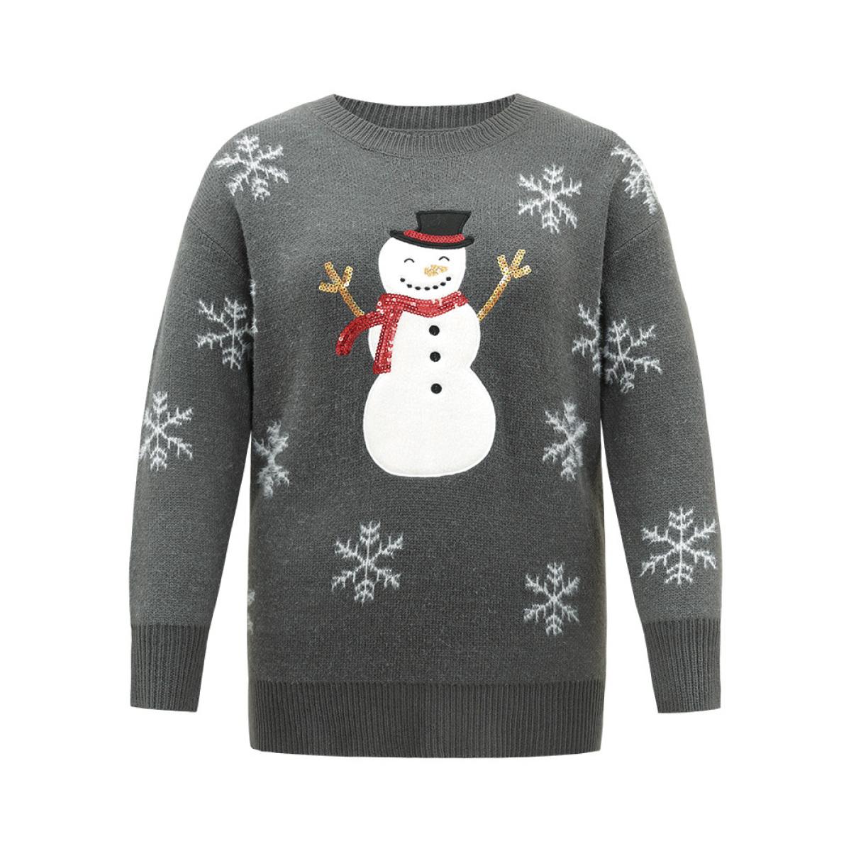 Plus Size Sequin Christmas Graphic Drop Shoulder Pullover DimGray Women Casual Loose Long Sleeve Round Neck Festival-Christmas Pullovers BloomChic 28/5X Product Image