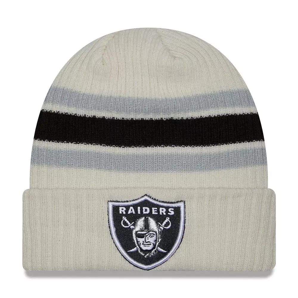 Men's New Era Cream Las Vegas Raiders Team Stripe Cuffed Knit Hat, Lvr Beige Product Image