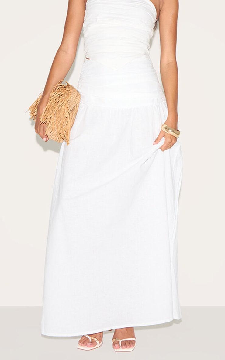  White Cotton Poplin A Line Low Rise Maxi Skirt Product Image