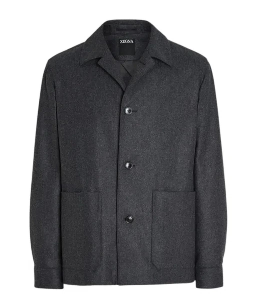 ZEGNA Wool Jacket Featuring Long Sleeves And Pockets In Blue Product Image