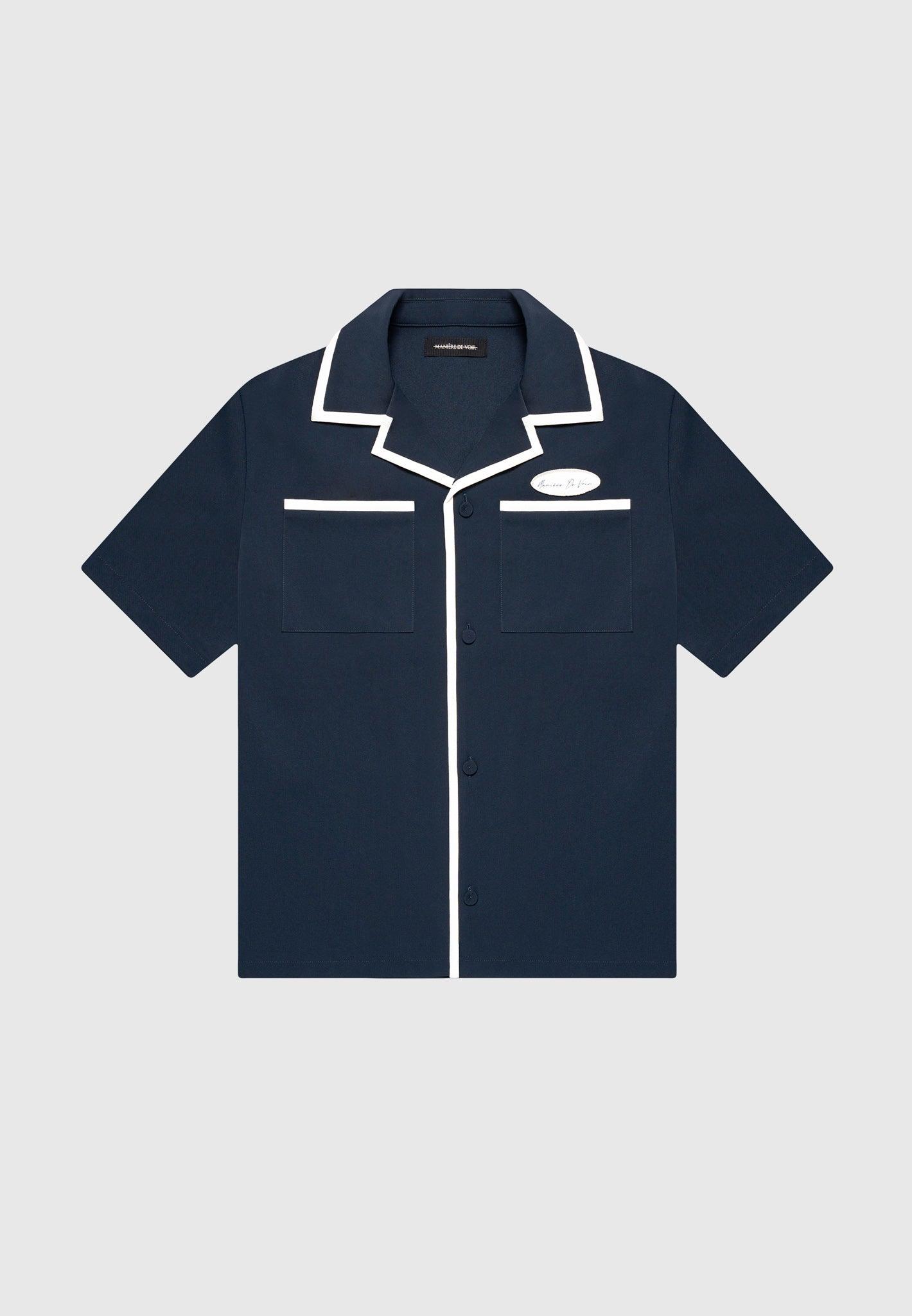 Owen - Velvet Eiffel Bowling Shirt - Navy/White Male Product Image
