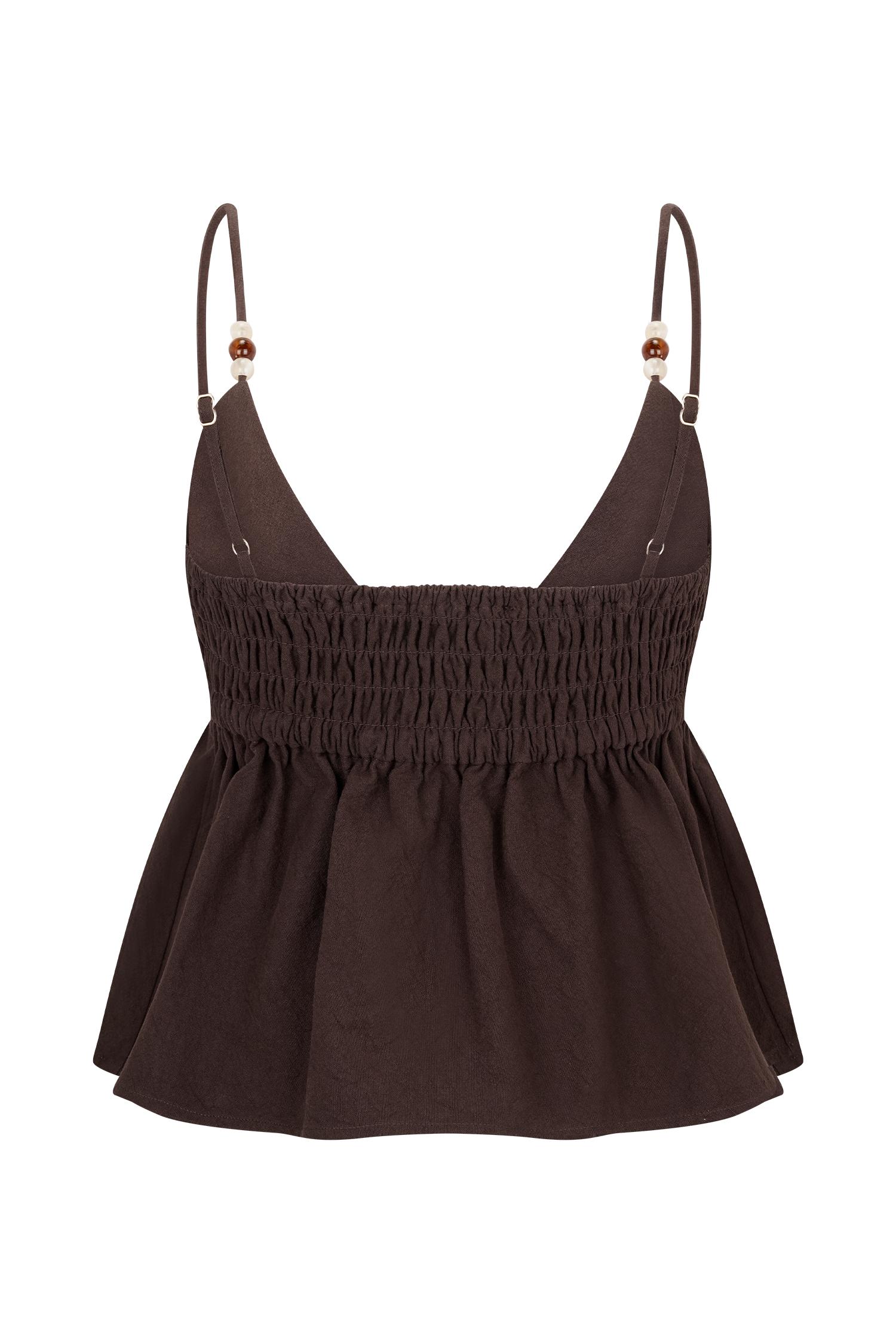 Janayia Cotton Beaded Top - Dark Espresso Product Image