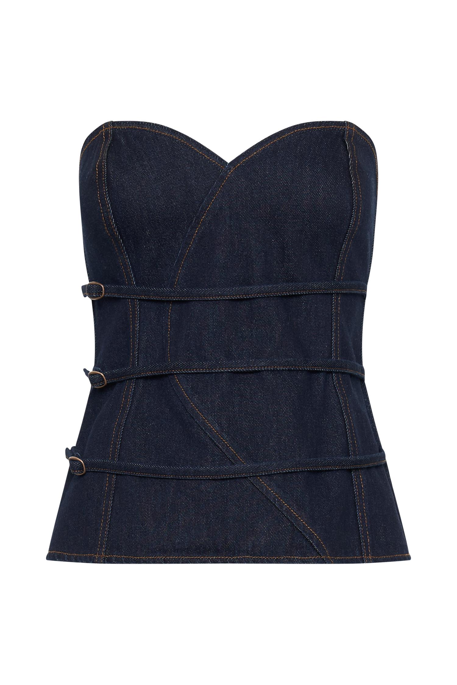 Sylas Strapless Buckle Denim Top - Indigo Blue Product Image
