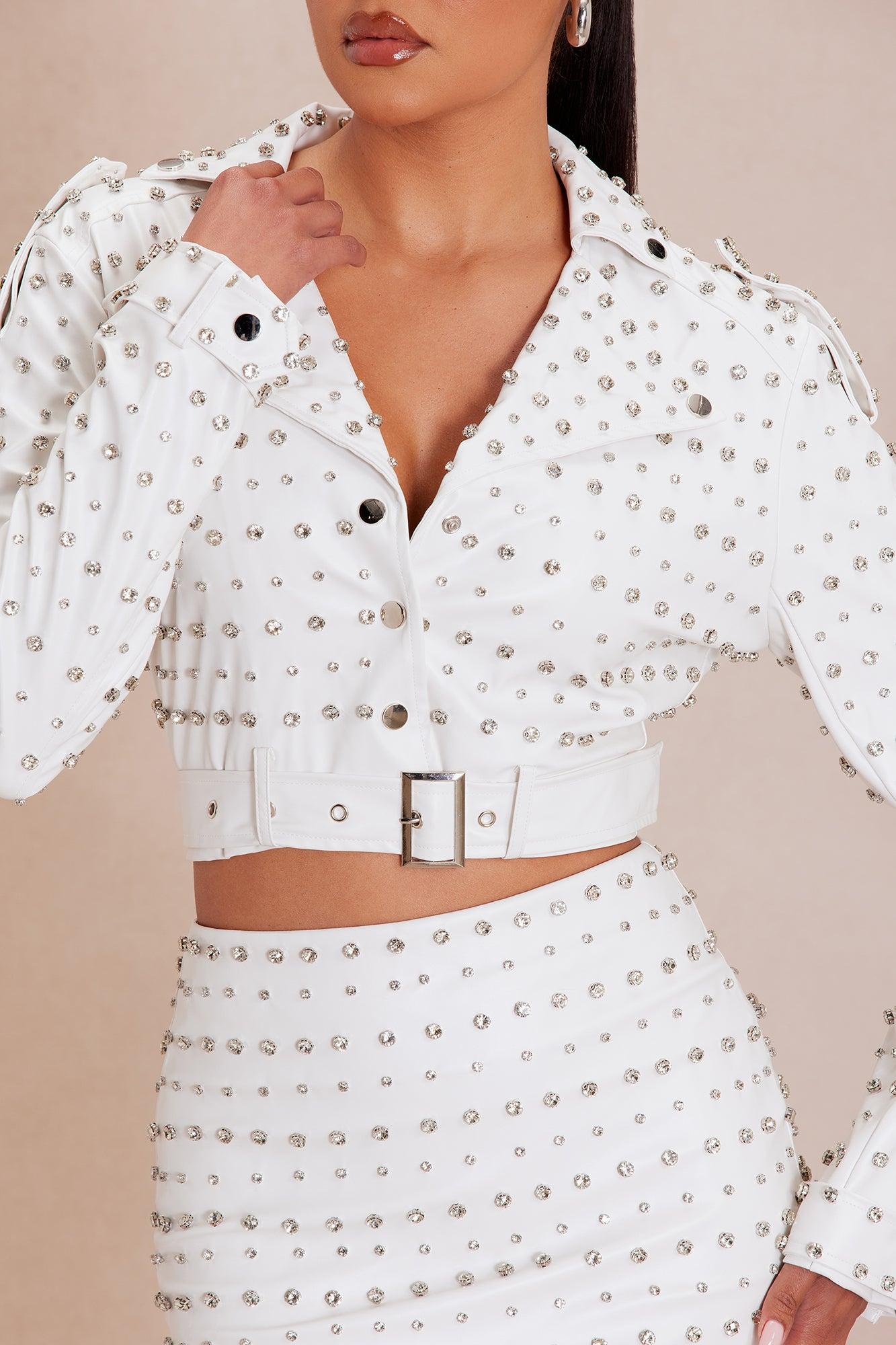 Heatherlyn Embellished Leather Skirt Set - White Product Image