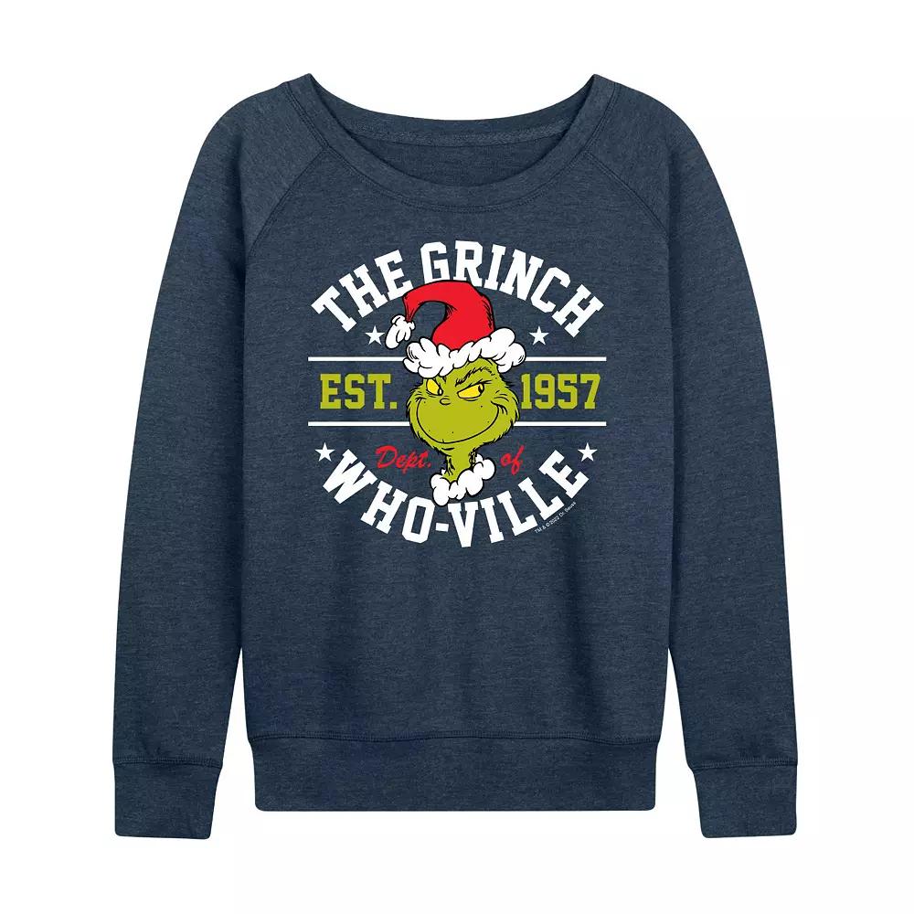 Women's Dr. Seuss The Grinch Dept Of Whoville French Terry Long Sleeve Tee, Girl's,  Product Image