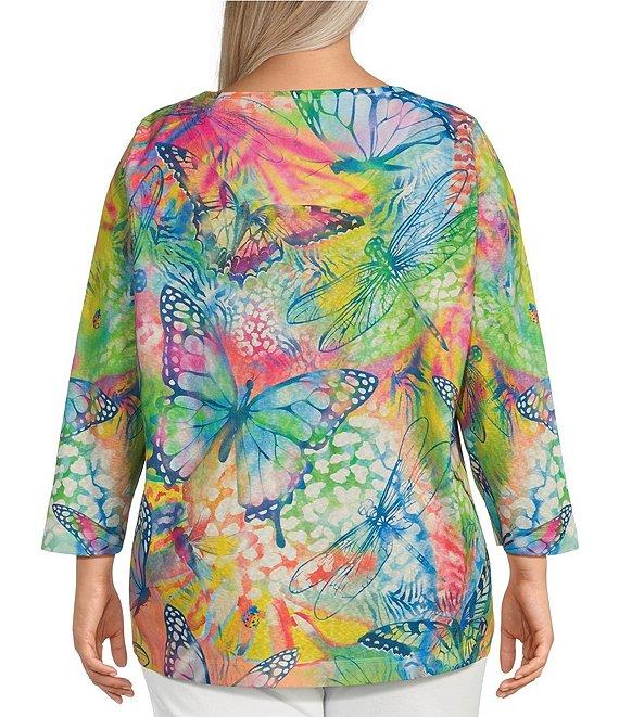 Ali Miles Plus Size Knit Printed Scoop Neck 3/4 Sleeve Tunic Product Image