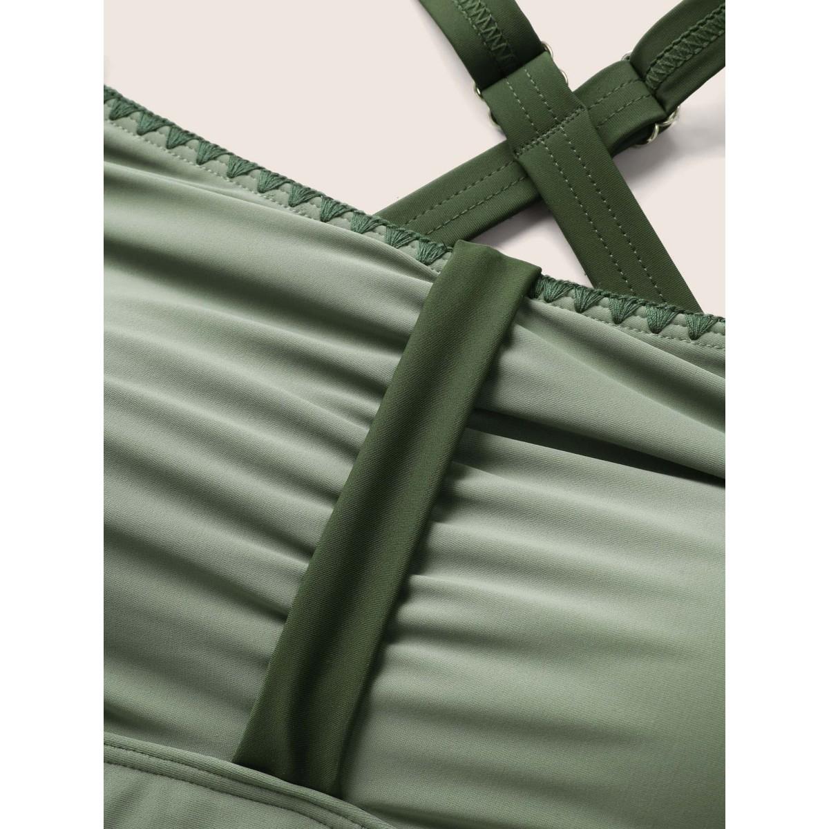 Plus Size Heart Neckline Contrast Gathered Swim Top Women's Swimwear Moss Beach Gathered High stretch Bodycon Heart neckline Curve Swim Tops BloomChic 10/M Product Image