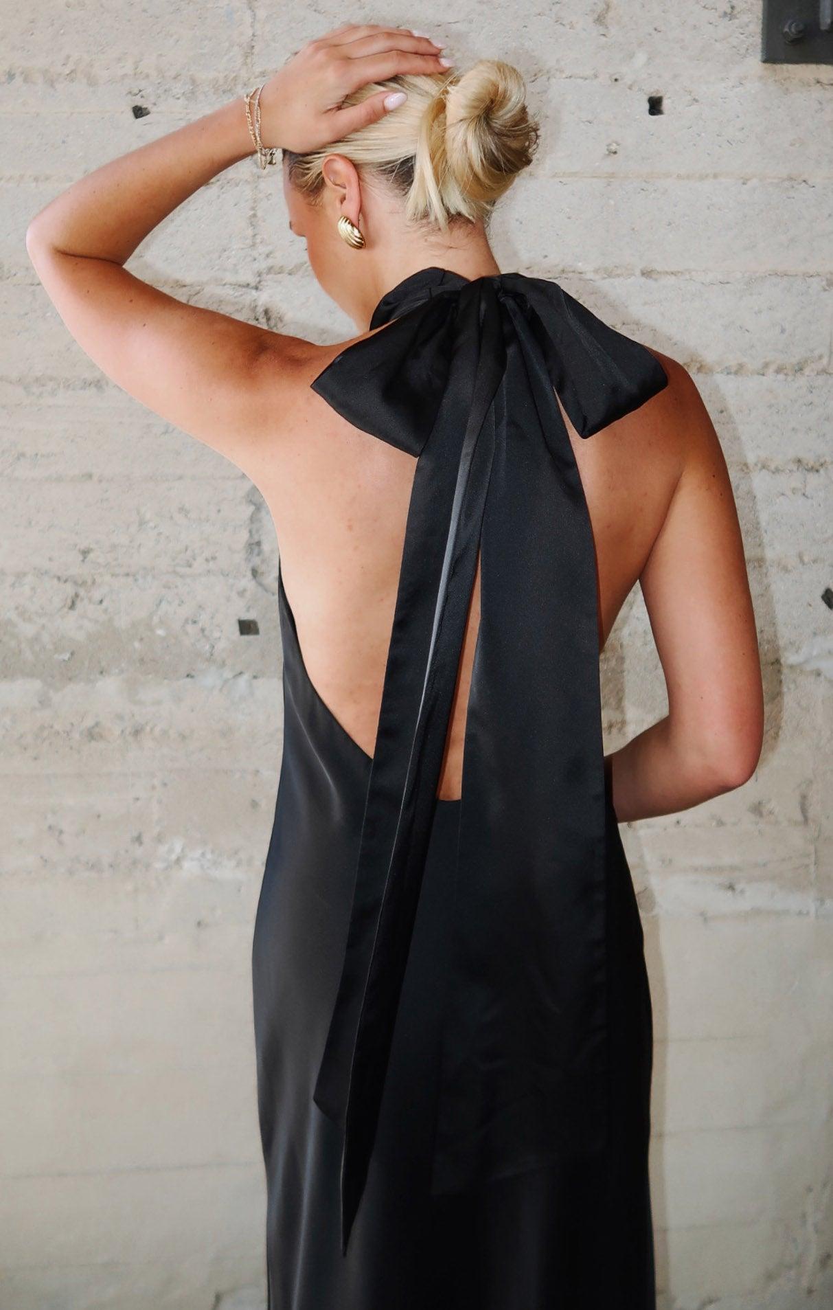 Lisa Maxi Dress ~ Black Luxe Satin Product Image