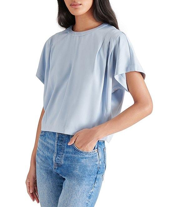 Steve Madden Noah Stretch Satin Crew Neck Short Sleeve Top Product Image