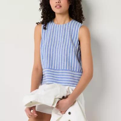 a.n.a Linen Blend Womens Crew Neck Sleeveless Shell Product Image