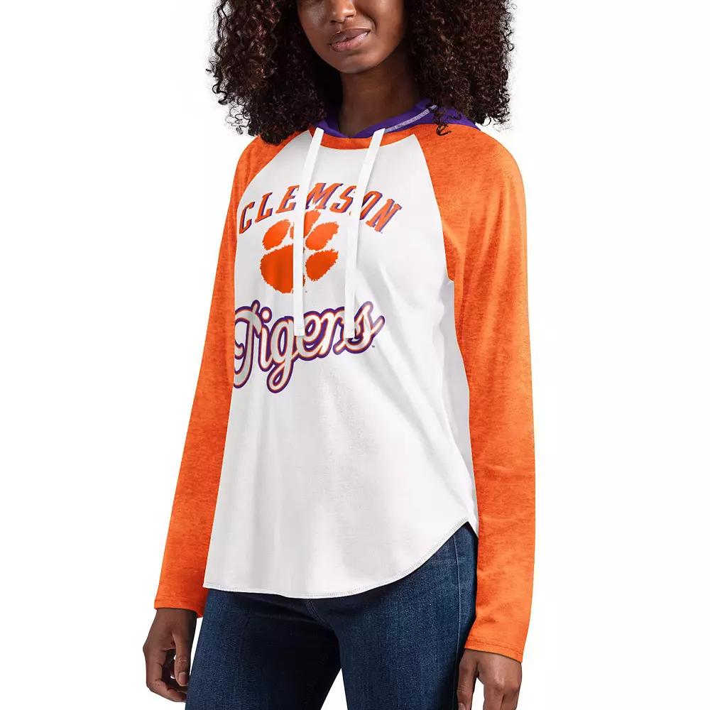 Women's G-III 4Her by Carl Banks White/Orange Clemson Tigers From the Sideline Raglan Long Sleeve Hoodie T-Shirt, Size: Medium Product Image
