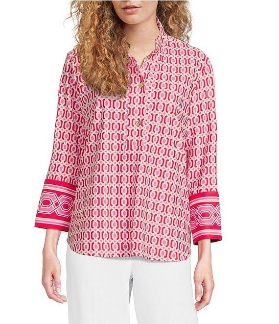 Jude Connally Belinda Terrace Geo Print Jude Cloth Stretch Knit Wrinkle-Free Stand Collar Stand Collar 3/4 Sleeve Top Product Image