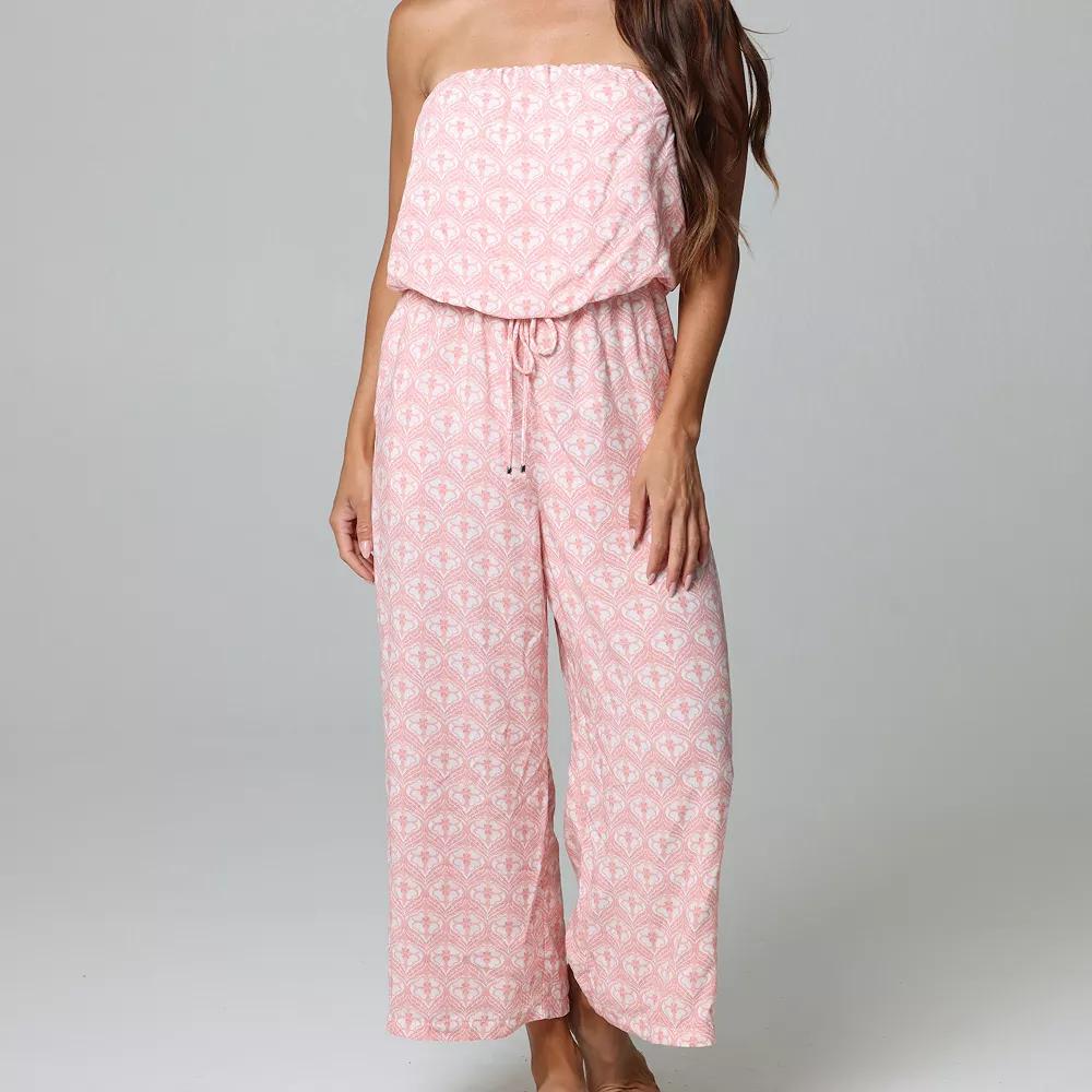 Women's J. Valdi Bandeau Swim Cover-Up Jumpsuit, Size: XS, Pink White Product Image