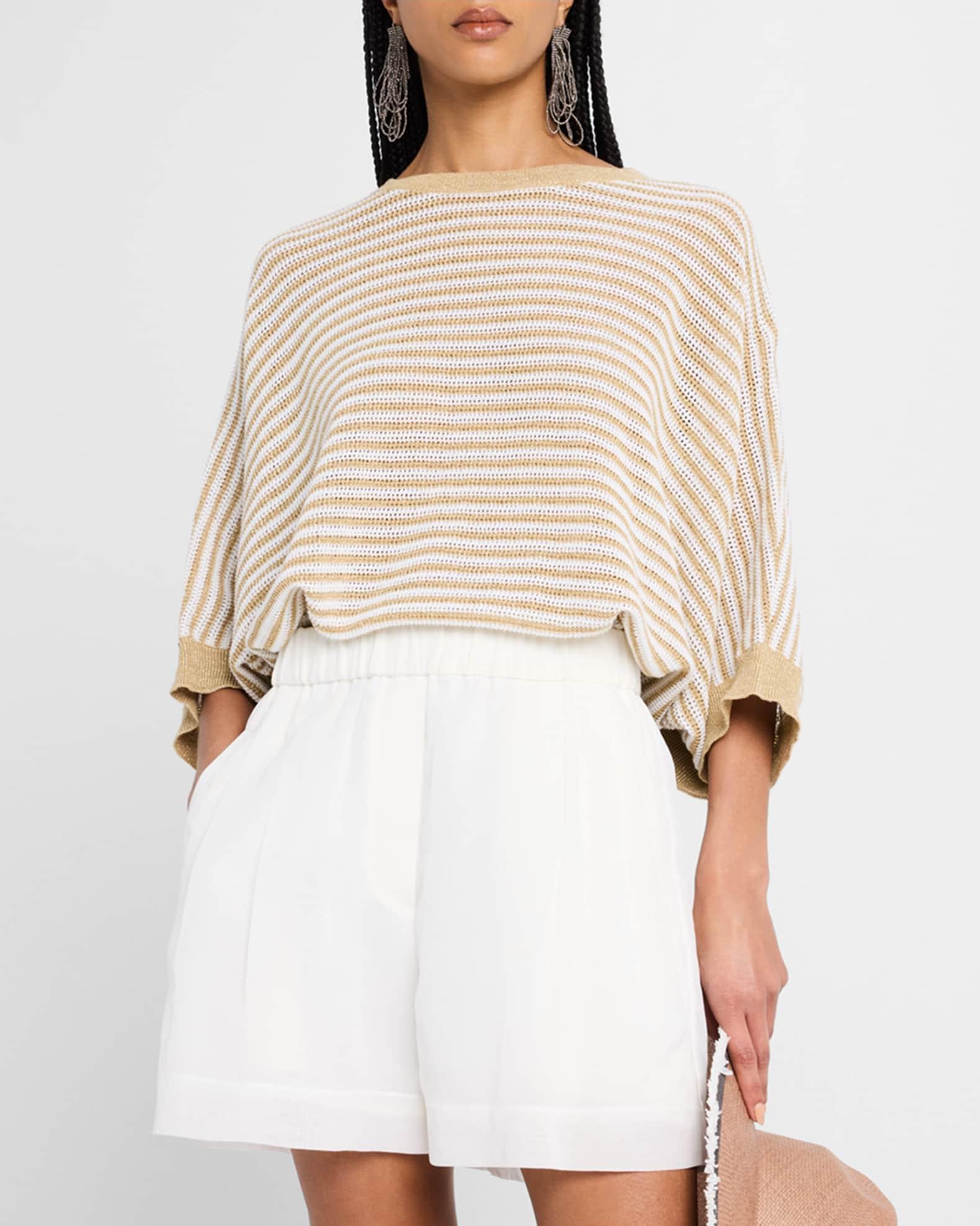 Metallic Striped Linen Knit Poncho Product Image