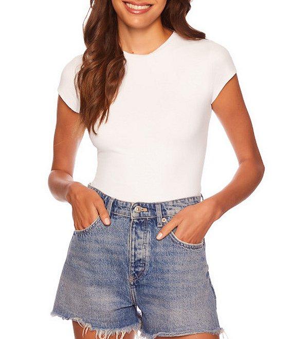 Susana Monaco Crew Neck Short Sleeve Fitted Signature Stretch Knit Tee Shirt Product Image