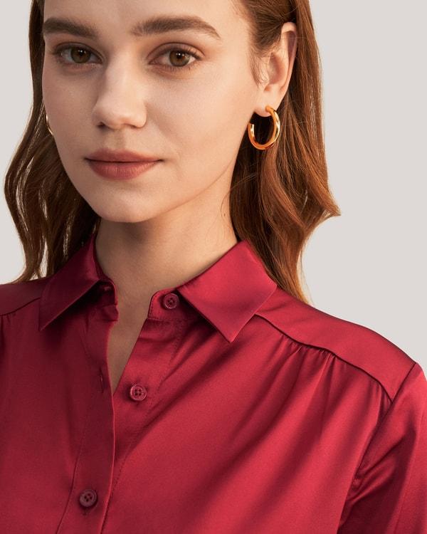 Long Sleeves Collared Silk Blouse Product Image