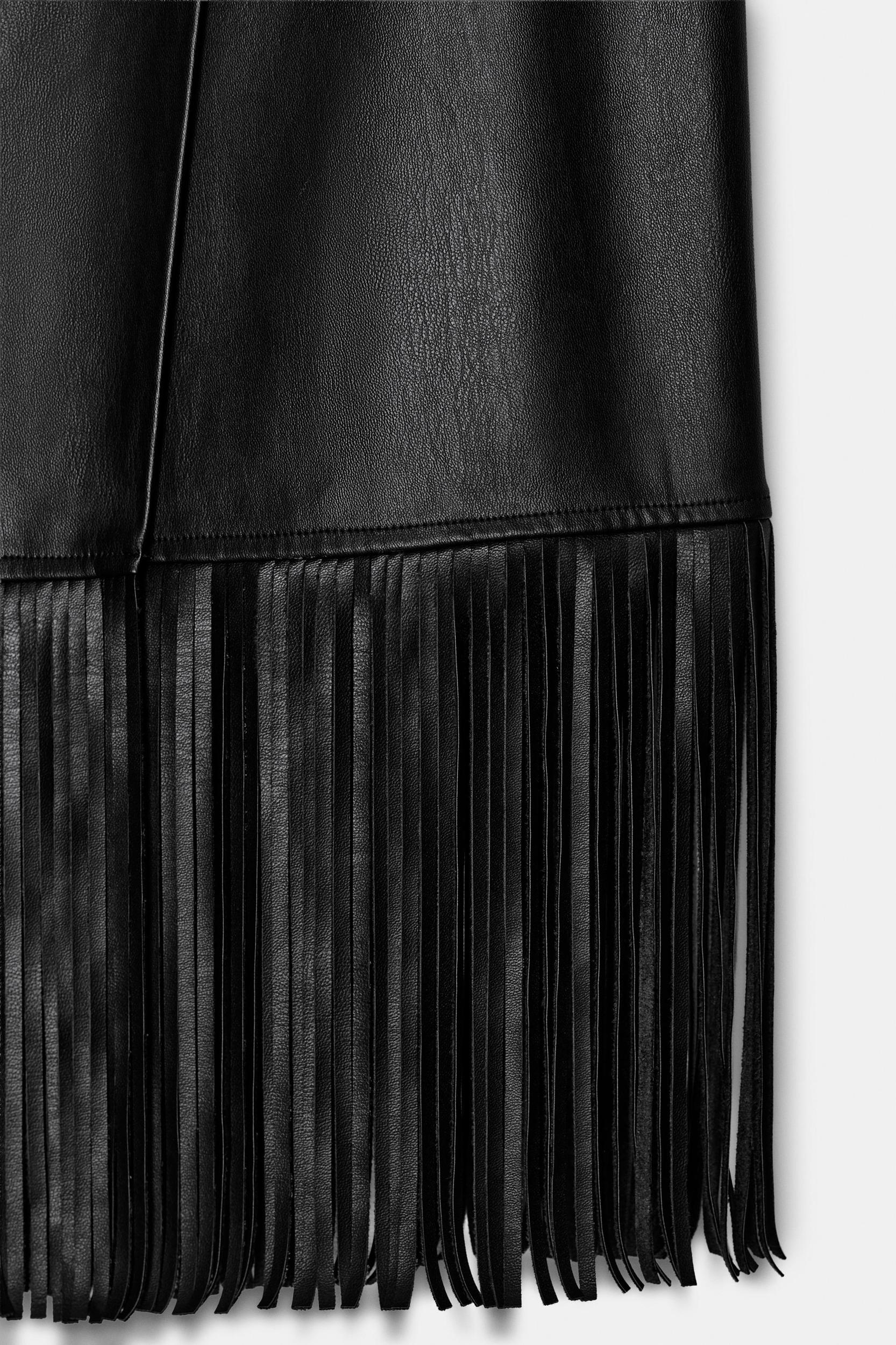 FAUX LEATHER FRINGED MIDI SKIRT Product Image