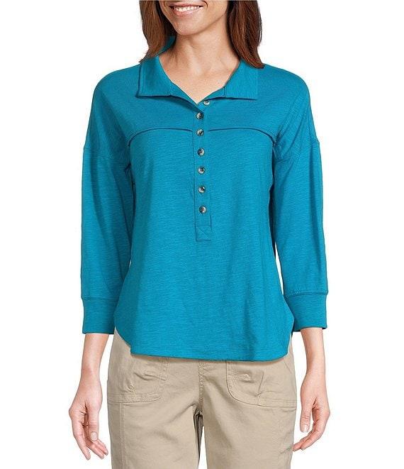 Westbound Knit Elbow Sleeve Henley Top Product Image