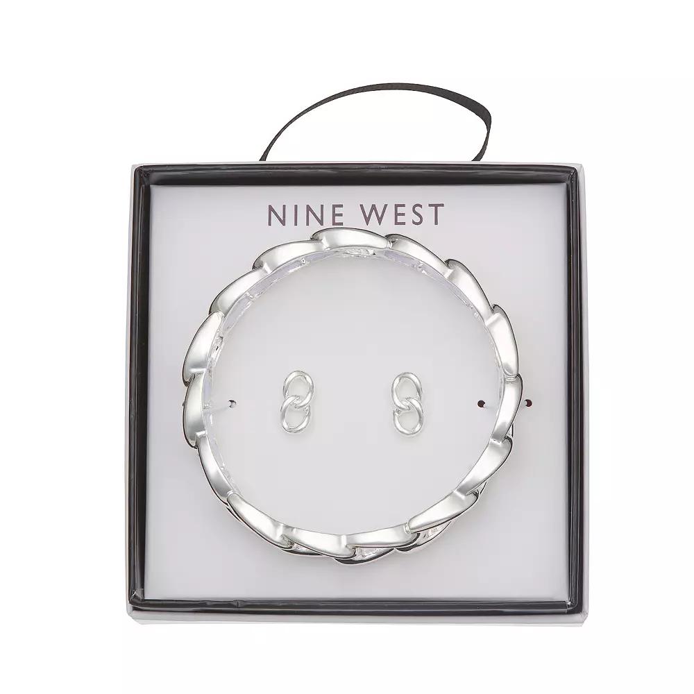 Nine West Link Stretch Bracelet & Stud Earring Set, Women's, Silver Tone Product Image