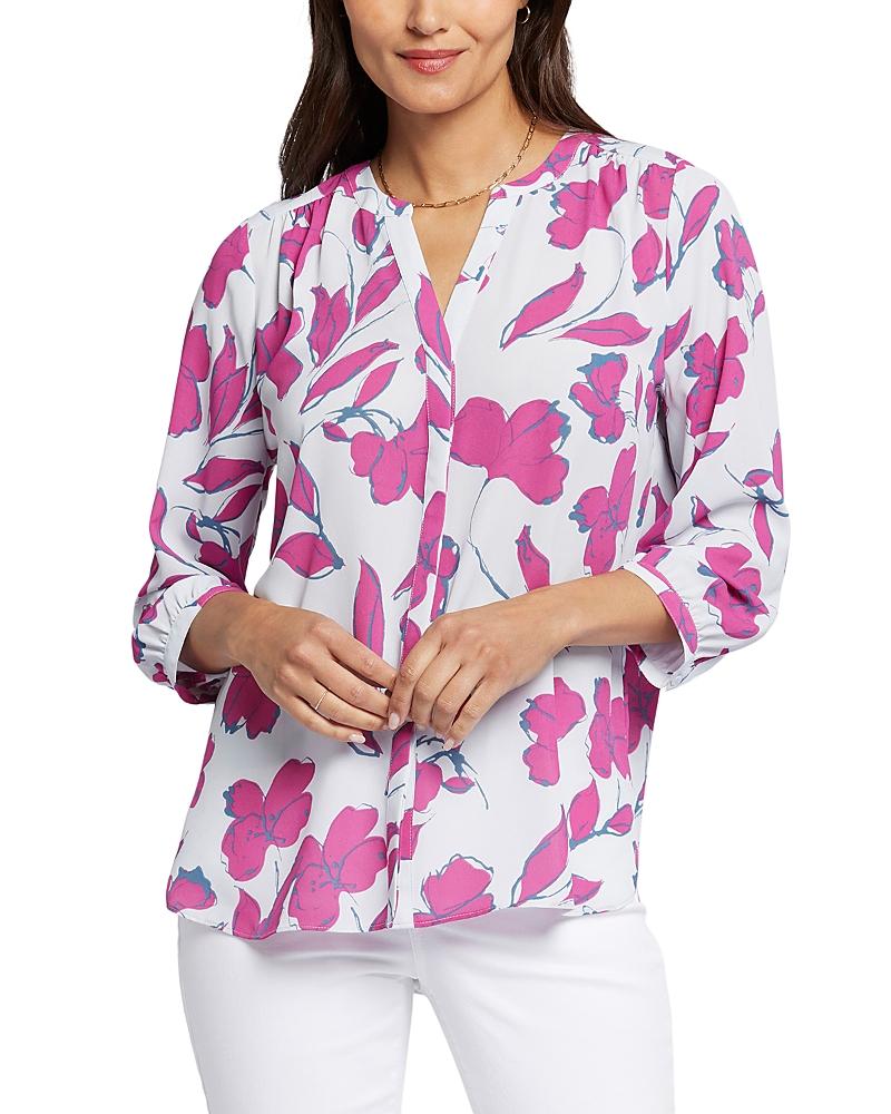 Nydj Three Quarter Sleeve Printed Pintucked Back Blouse Product Image