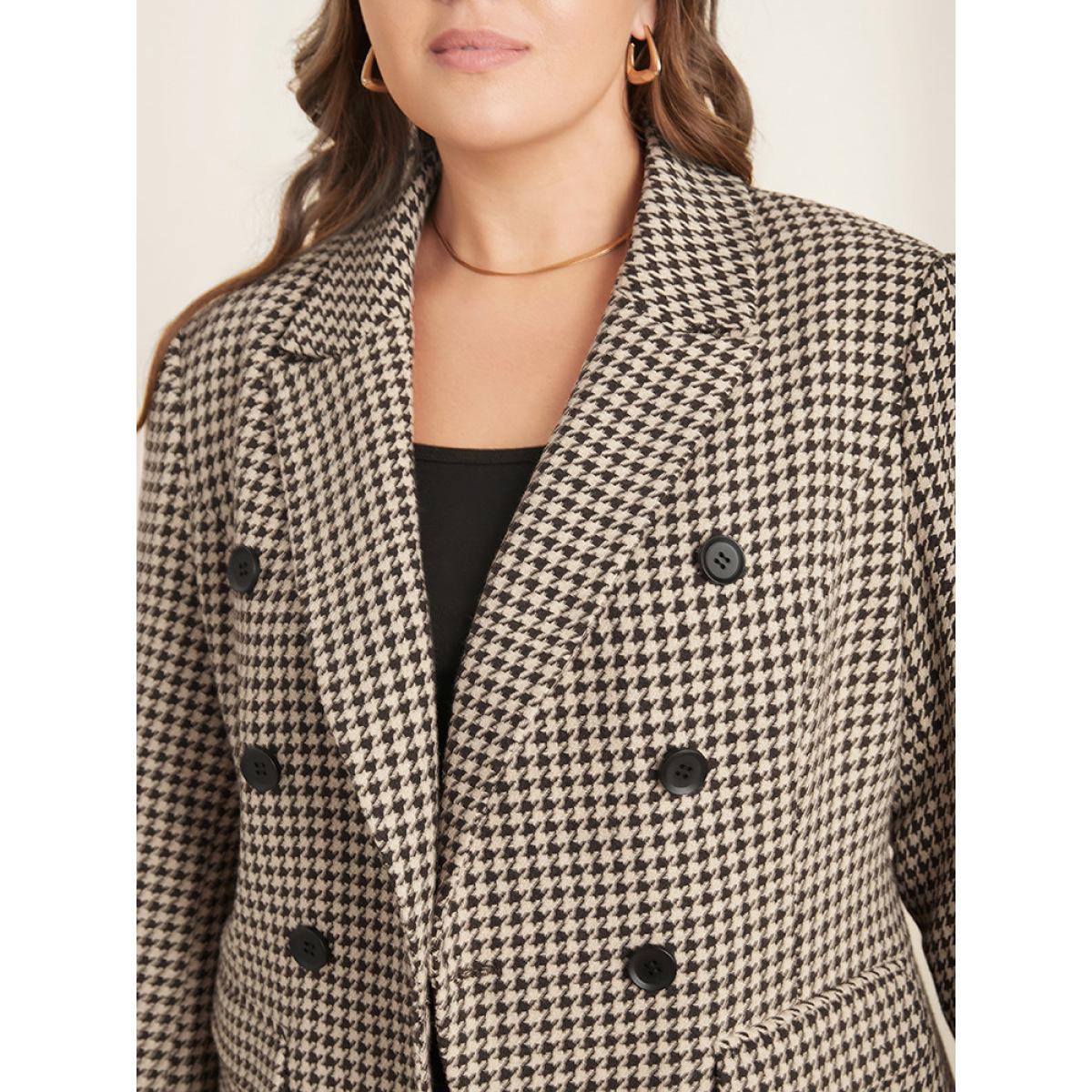 Plus Size Houndstooth Suit Collar Pocket Button Down Coat Women LightBrown Office Button Ladies Office Winter Coats BloomChic 10/M Product Image