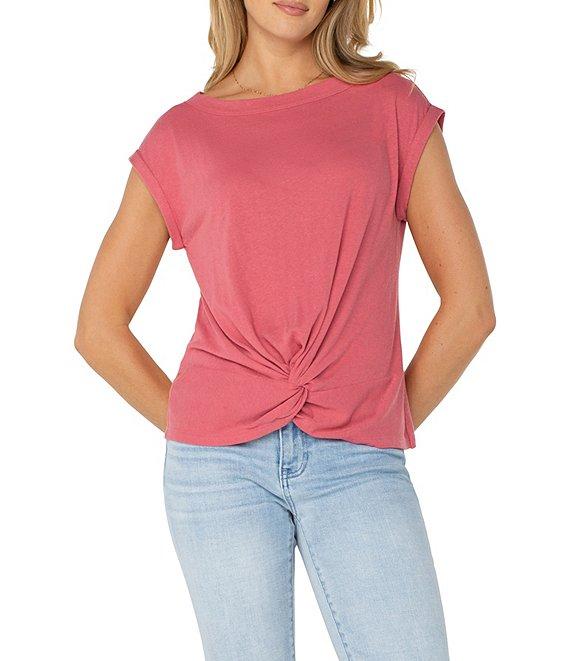 Liverpool Los Angeles Knit Boat Neck Short Flutter Sleeve Top Product Image