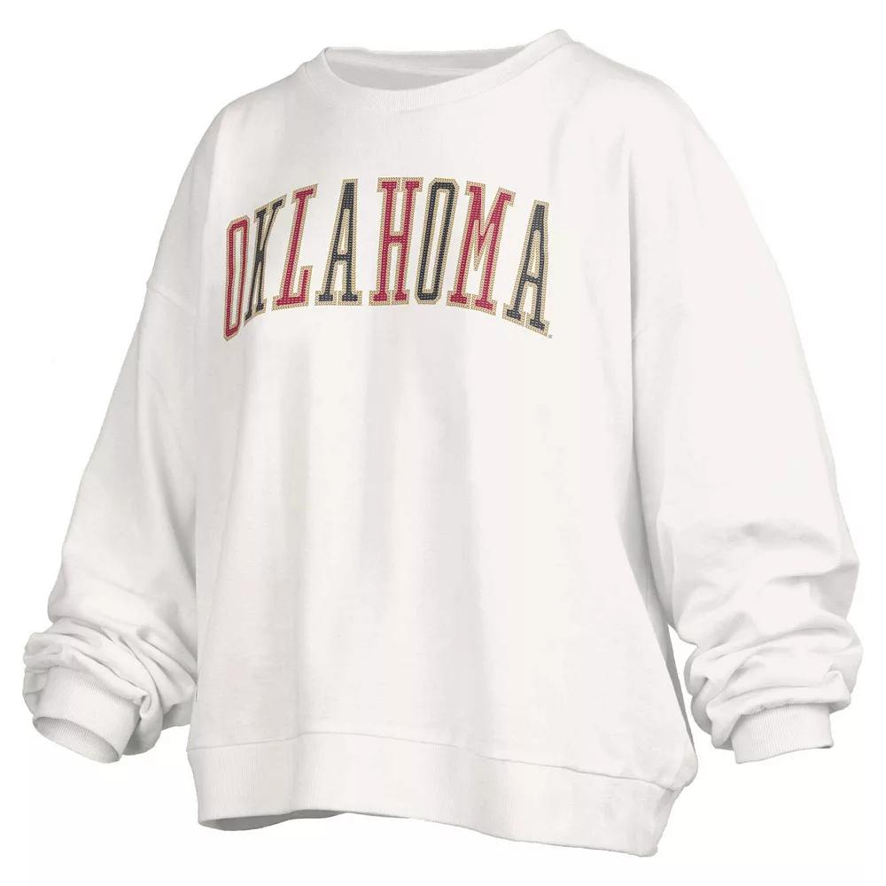 Women's Pressbox White Oklahoma Sooners Janise Waist Length Oversized Pullover Sweatshirt, Size: Large Product Image
