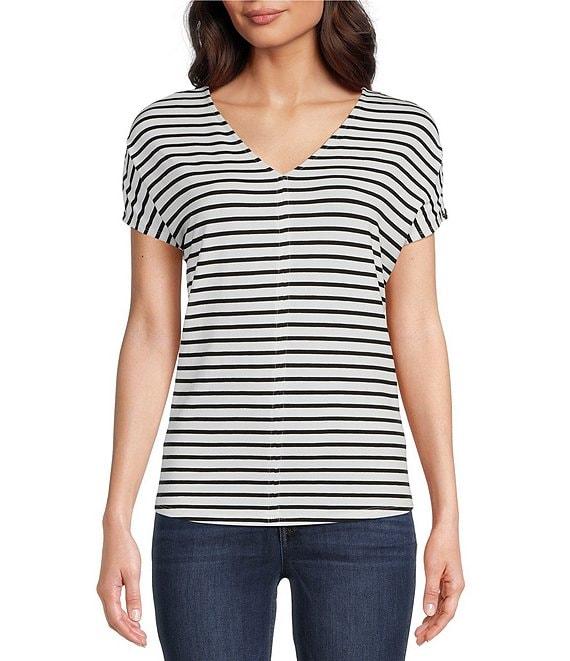 Gibson & Latimer Stripe Print Short Sleeve V-Neck Knit Shirt Product Image