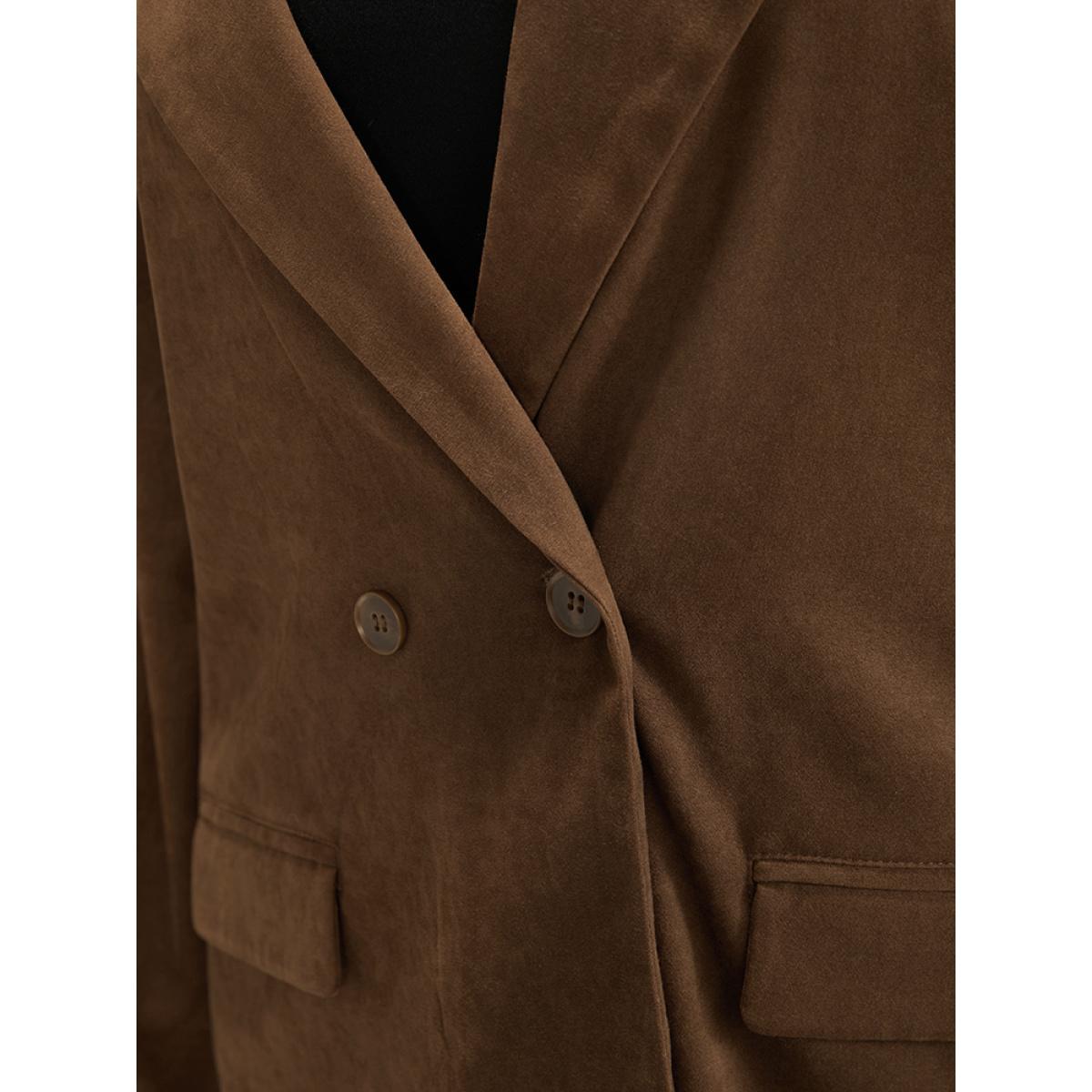 Plus Size Solid Pocket Suit Collar Double Button Blazer Brown Women Dailywear Plain Pocket Sleeve Long Sleeve Suit Collar 10/M Pocket Casual Blazers BloomChic Product Image