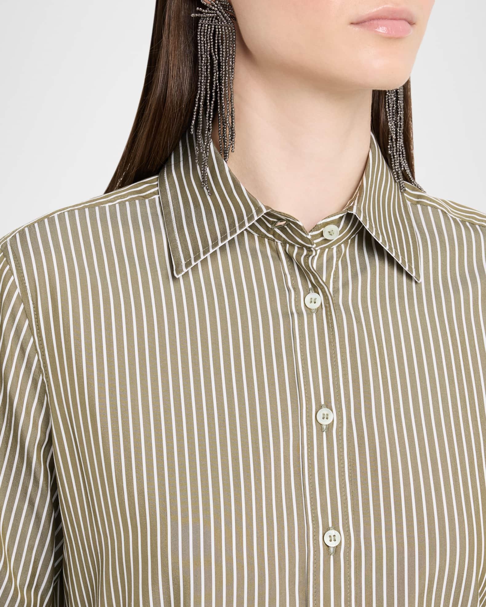 Pinstripe Cotton-Silk Button-Front Blouse Product Image