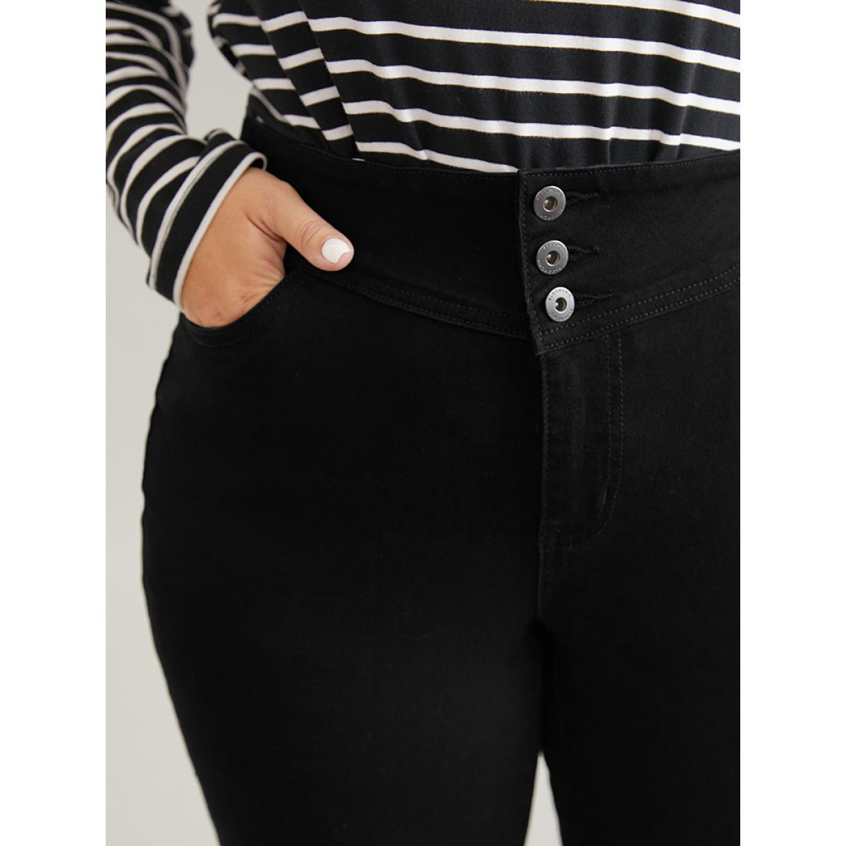 Plus Size Full Length Very Stretchy Black Wash Jeans Women Black Casual Plain Plain High stretch Pocket Jeans BloomChic 10/M Product Image