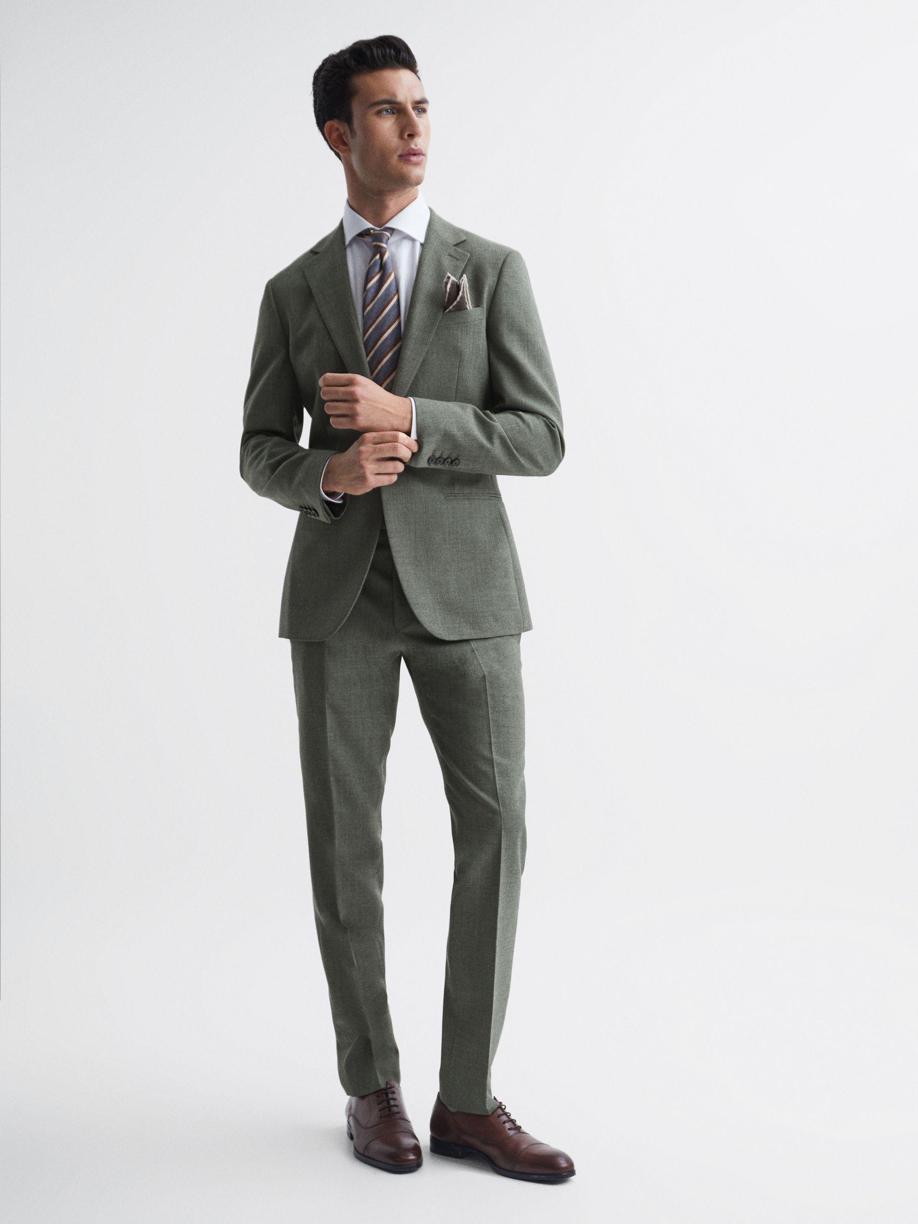 Slim Fit Wool Side Adjuster Trousers in Green Product Image