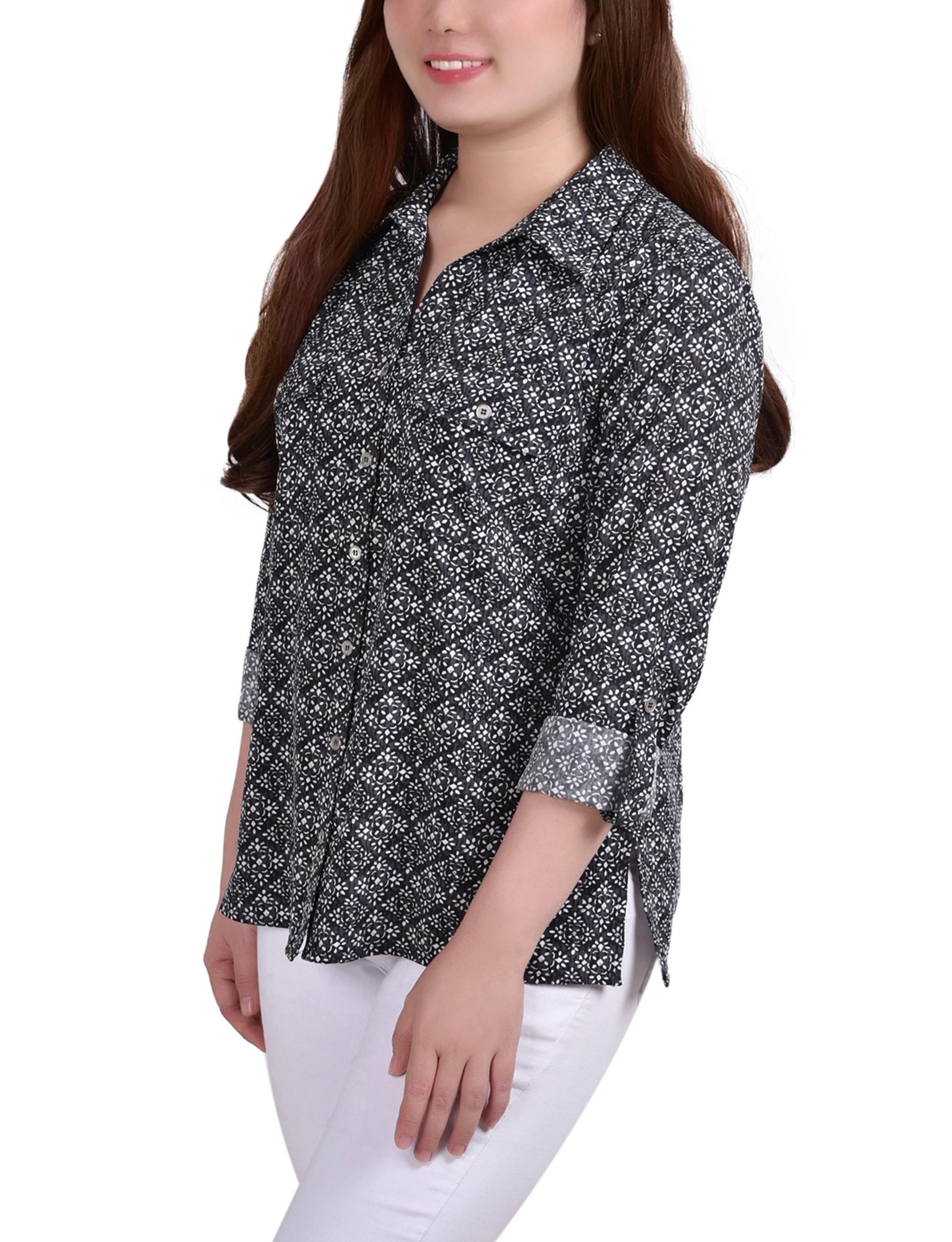 White 3/4 Roll Tab Blouse With Pockets - Petite Product Image