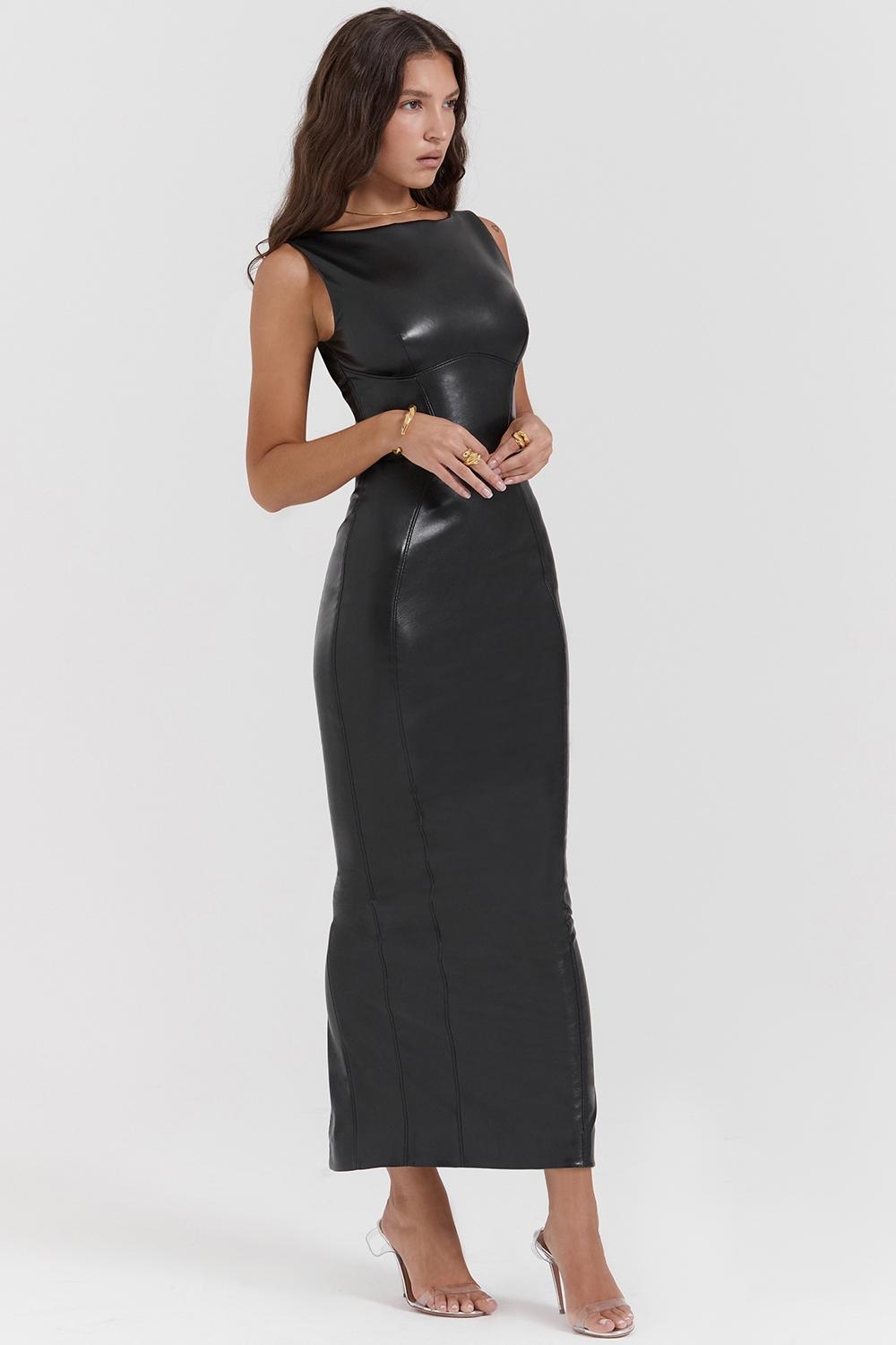 Sahara  black vegan leather maxi dress Product Image