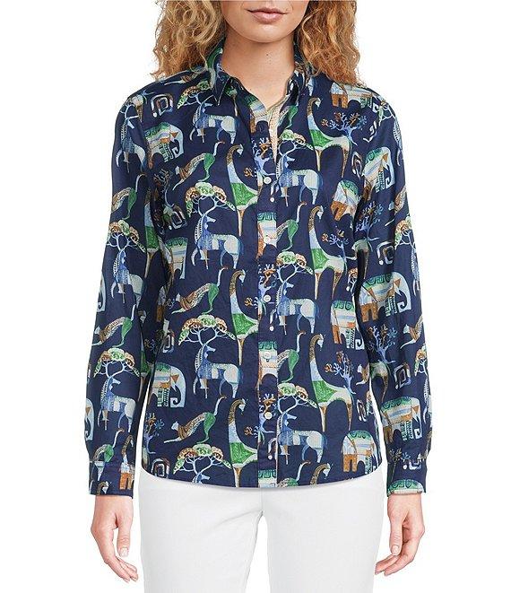 J.McLaughlin Lois Animal Printed Point Collar Long Sleeve Button Front Blouse Product Image