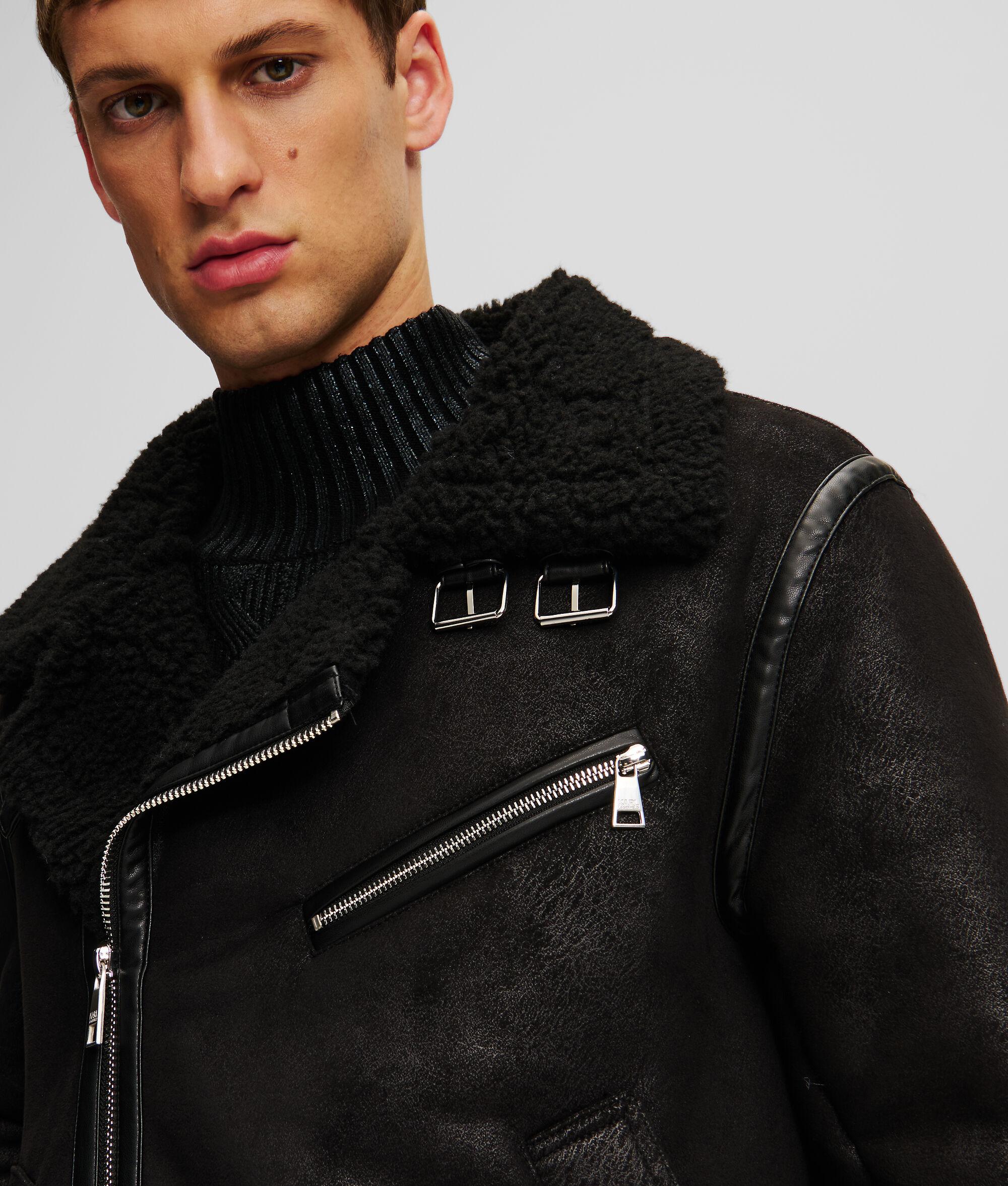 FAUX-SUEDE SHEARLING BIKER JACKET Product Image