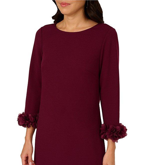Adrianna Papell Crepe Shift Boat Neck 3/4 Sleeve 3-D Flower Cuff Mini Dress Product Image