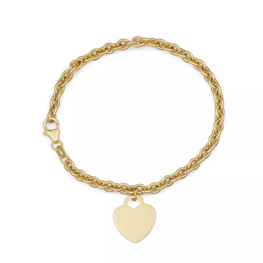 Au Naturale 14k Gold Rolo Link Heart Tag Charm Bracelet, Women's, Size: 7.25" Product Image