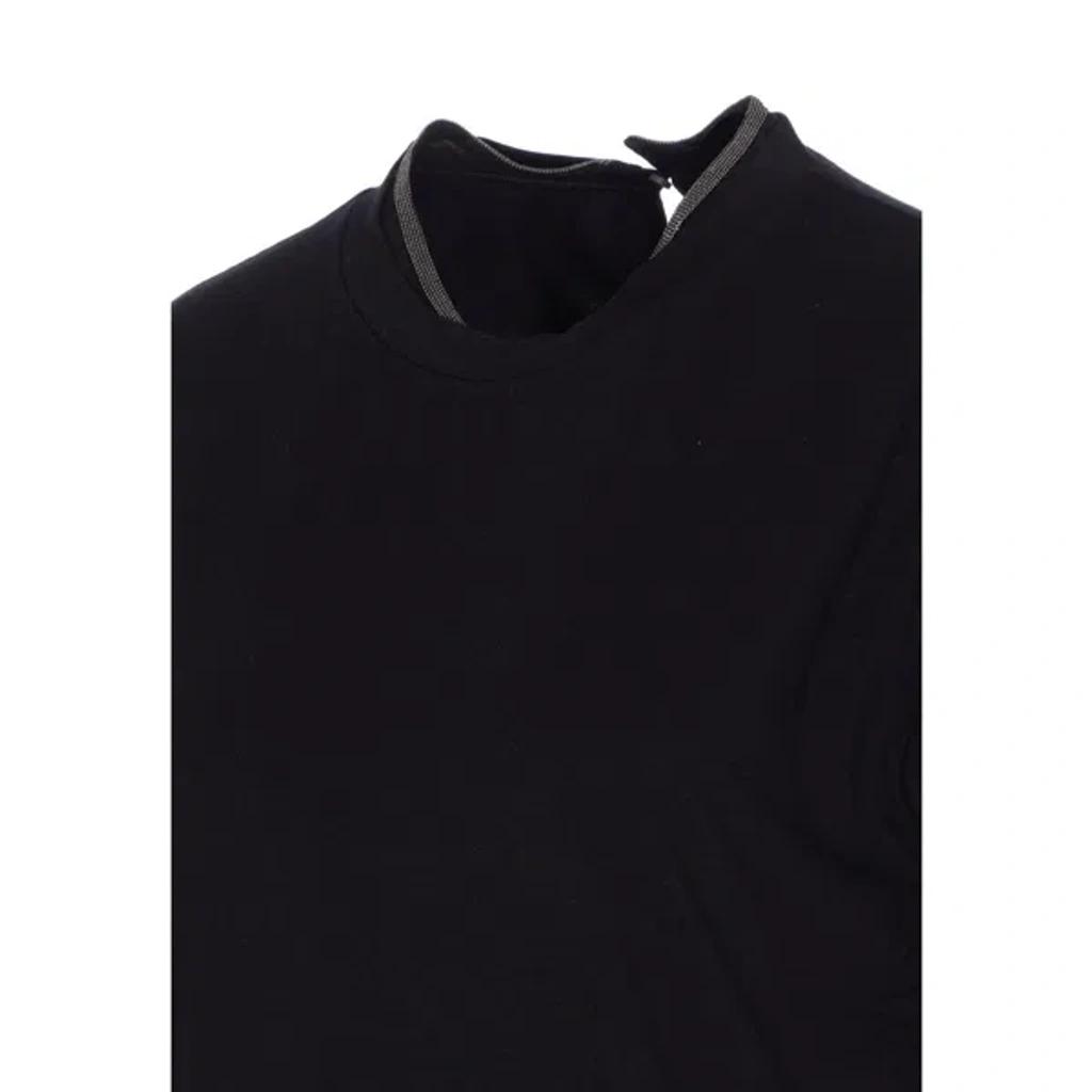 BRUNELLO CUCINELLI Women Stretch Cotton Jersey T-shirt With Precious Faux-layering In Black Product Image