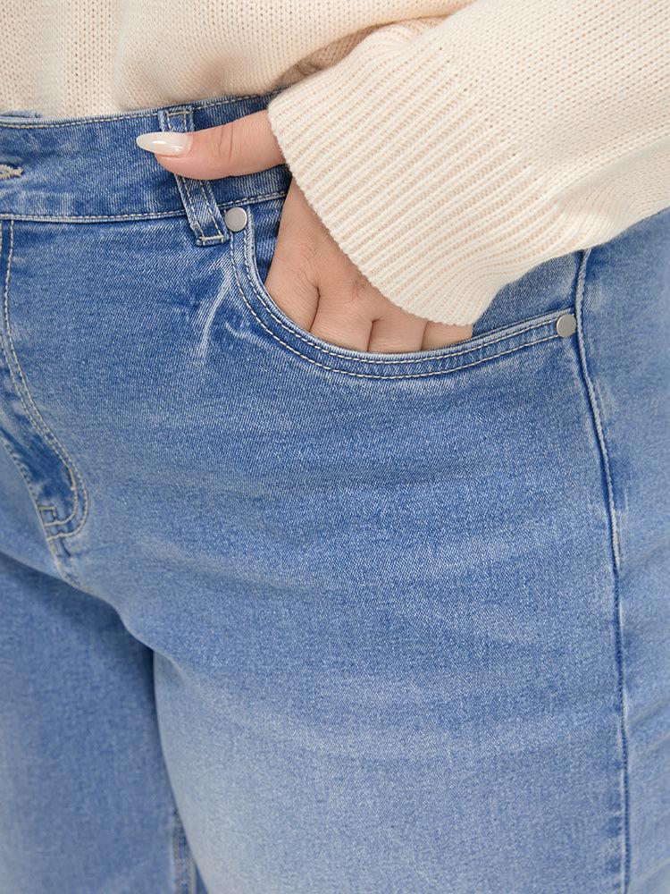 Boyfriend Wide Leg Slightly Stretchy High Rise Light Wash  Jeans Female Product Image