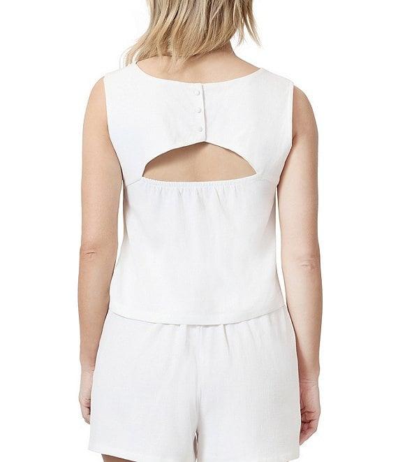 Stevie by Steve Madden Textured Linen Blend Sleeveless Square Neck Cut Out Tank Top Product Image