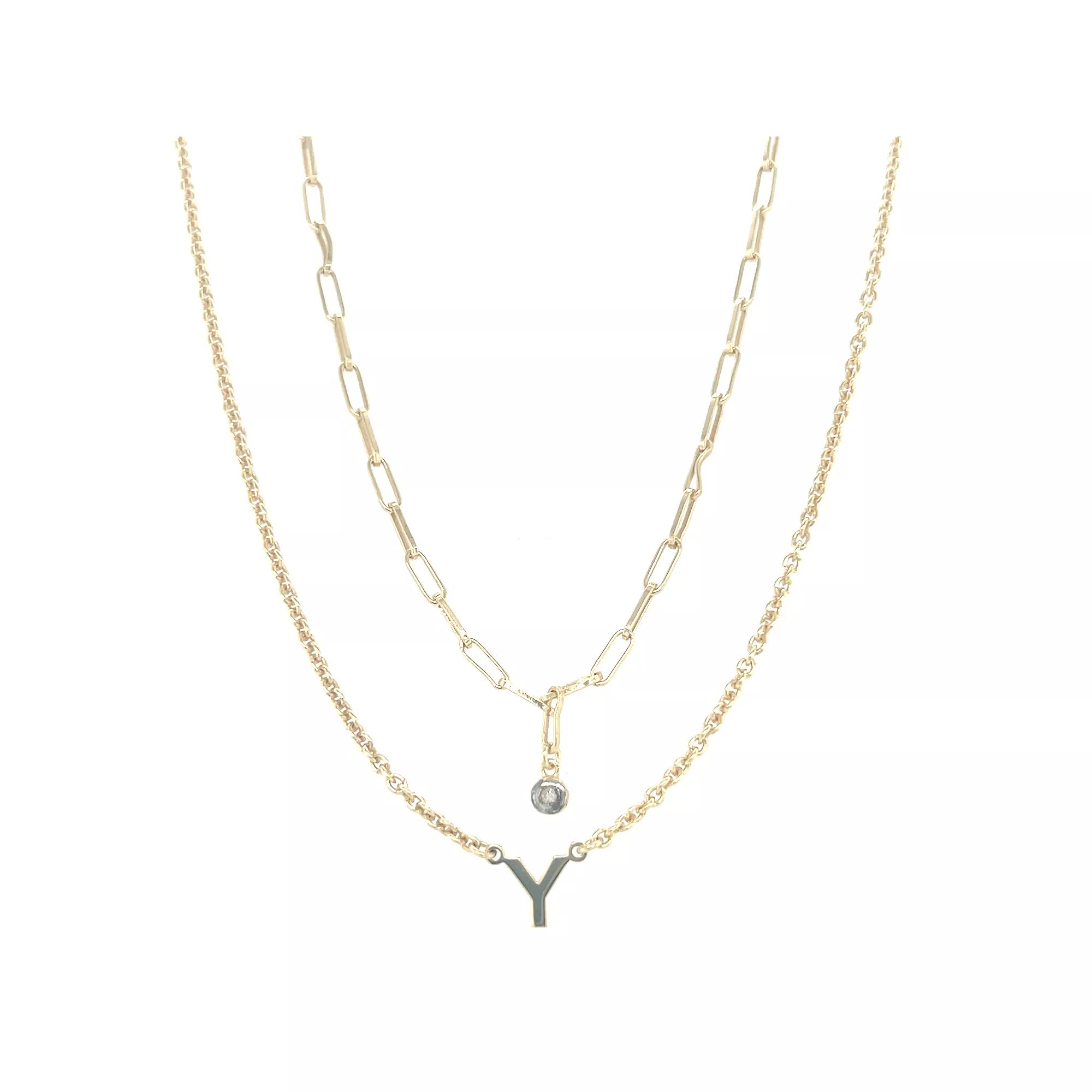 Meshmerise 18k Gold Over Silver Diamond Accent Initial Multi Layer Necklace, Women's, Size: 16-18" ADJ, Gold Tone Y Product Image