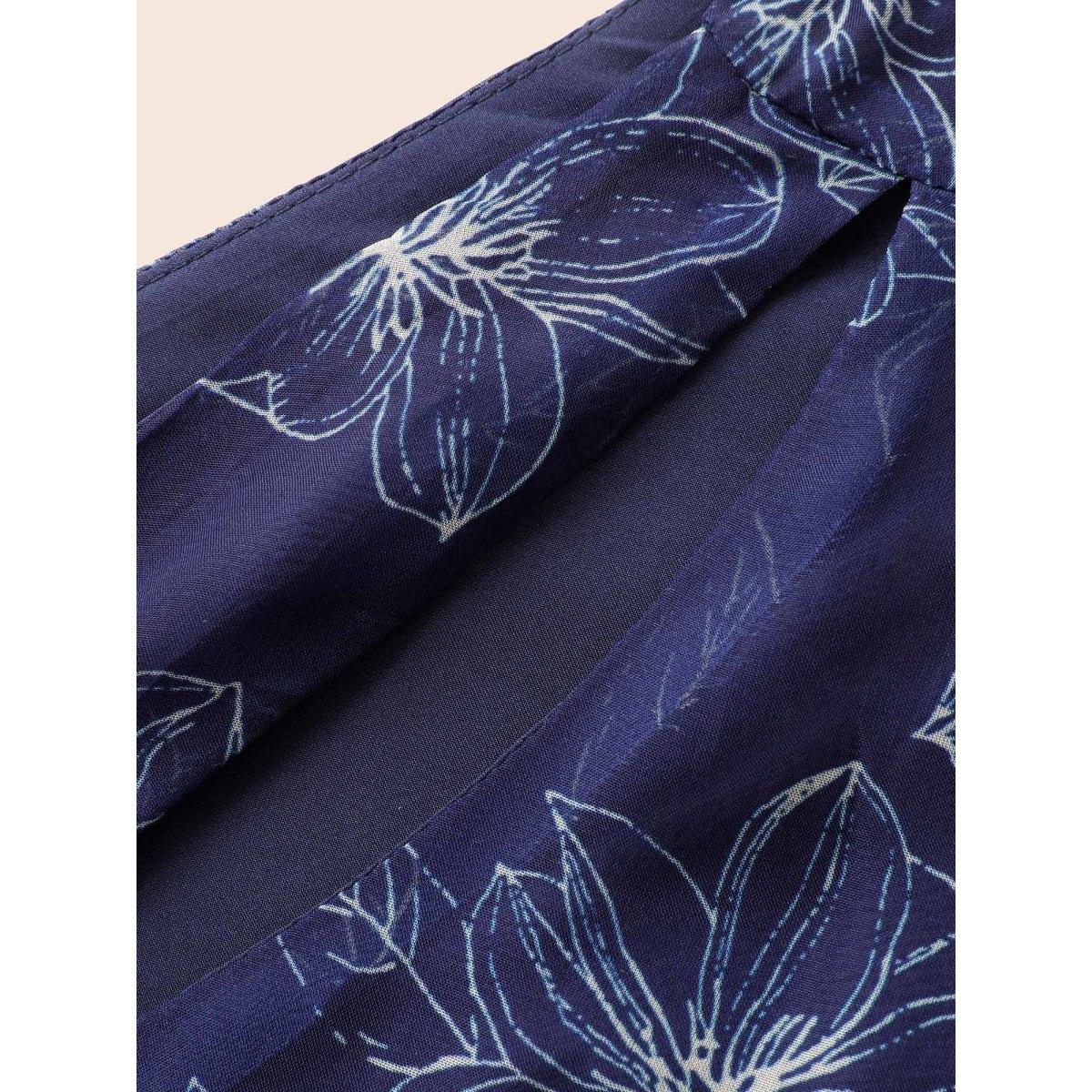 Plus Size Floral Asymmetrical Neck Mesh Belted Dress DarkBlue Women Cocktail See through Party Curvy Bloomchic 22-24/3X Product Image