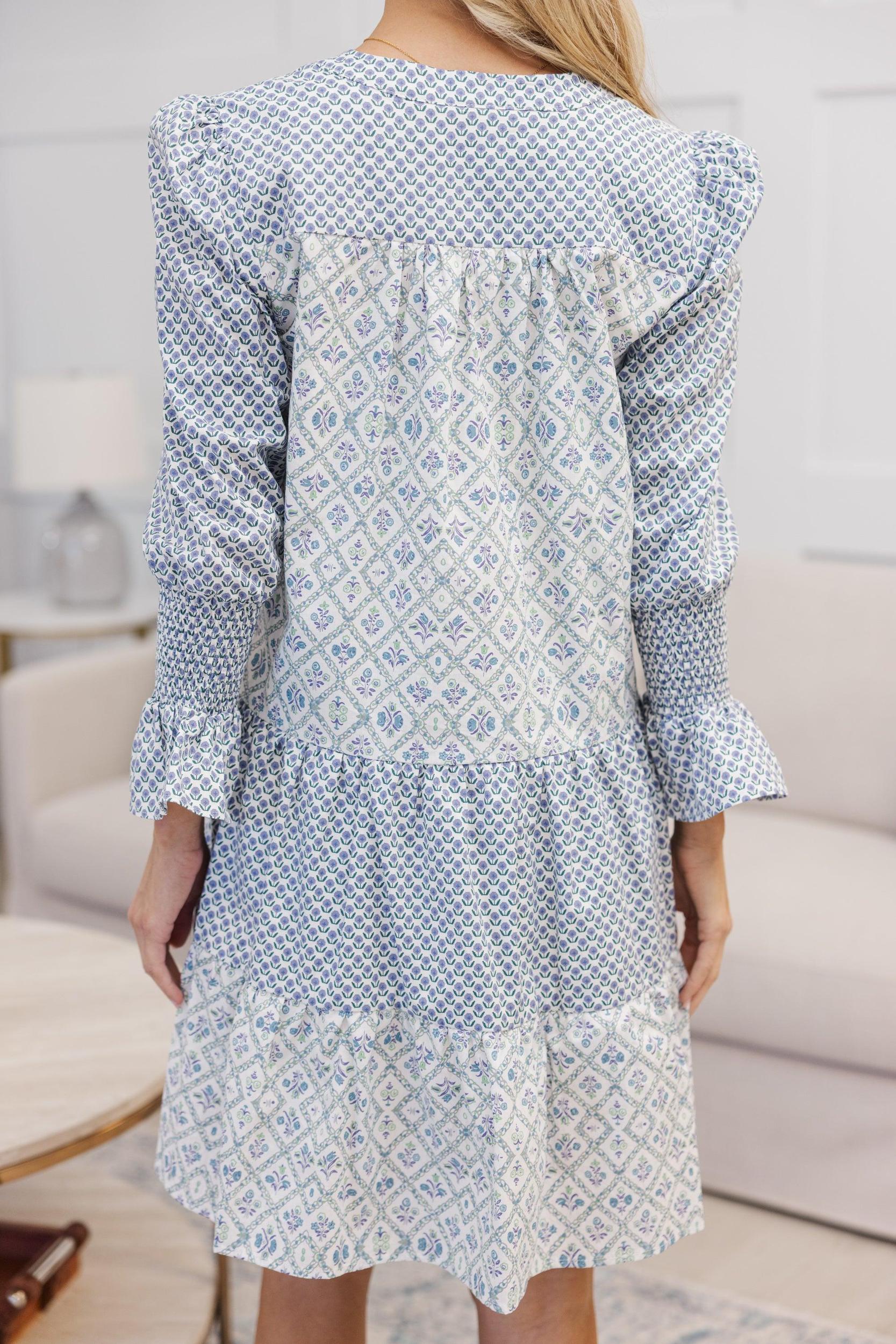 NURSING COLLECTION: In Your Happy Place Blue Mixed Print Dress Female Product Image