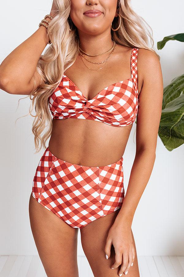 Tanning In Tulum Gingham Bikini Top in Aurora Red Product Image
